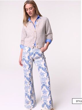 Ann Taylor Blue White Floral Toile Flare Jeans 14P
